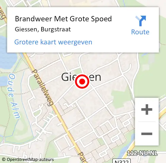 Locatie op kaart van de 112 melding: Brandweer Met Grote Spoed Naar Giessen, Burgstraat op 17 juni 2024 20:38