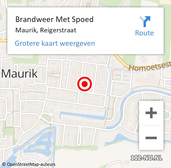 Locatie op kaart van de 112 melding: Brandweer Met Spoed Naar Maurik, Reigerstraat op 17 juni 2024 20:57