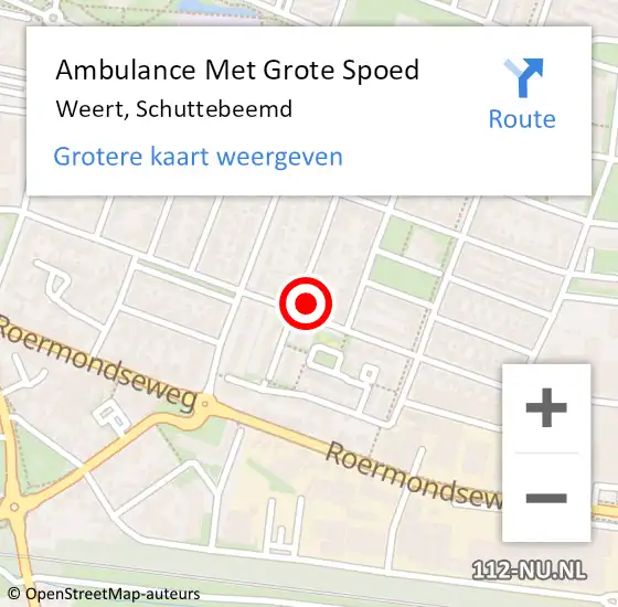 Locatie op kaart van de 112 melding: Ambulance Met Grote Spoed Naar Weert, Schuttebeemd op 17 juni 2024 21:13