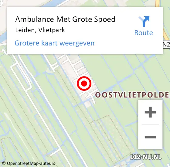 Locatie op kaart van de 112 melding: Ambulance Met Grote Spoed Naar Leiden, Vlietpark op 17 juni 2024 21:13