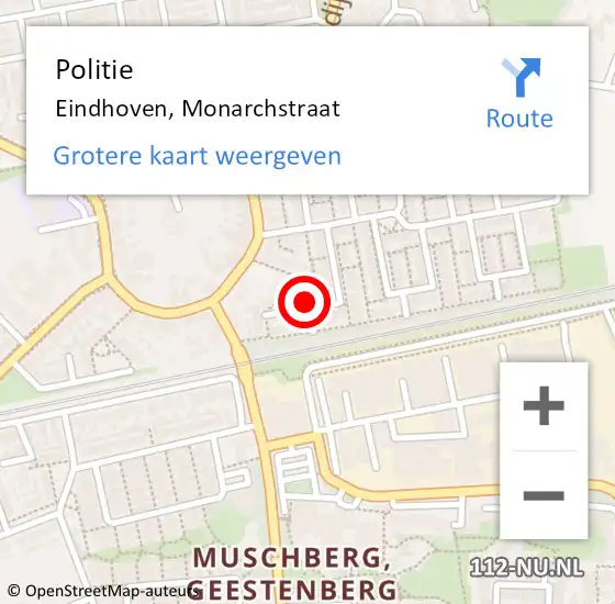 Locatie op kaart van de 112 melding: Politie Eindhoven, Monarchstraat op 17 juni 2024 21:17