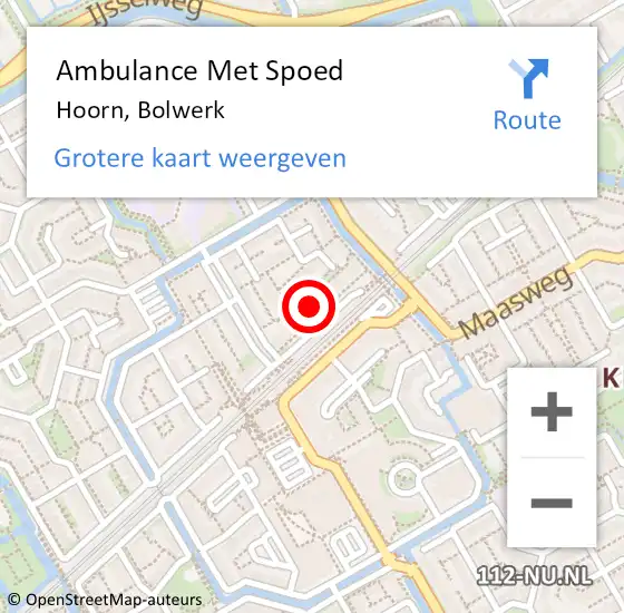 Locatie op kaart van de 112 melding: Ambulance Met Spoed Naar Hoorn, Bolwerk op 17 juni 2024 21:23