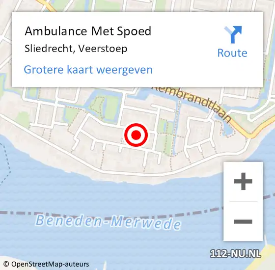 Locatie op kaart van de 112 melding: Ambulance Met Spoed Naar Sliedrecht, Veerstoep op 17 juni 2024 21:23