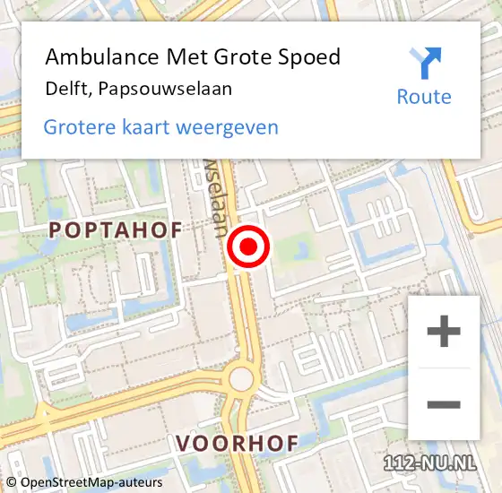 Locatie op kaart van de 112 melding: Ambulance Met Grote Spoed Naar Delft, Papsouwselaan op 17 juni 2024 21:34