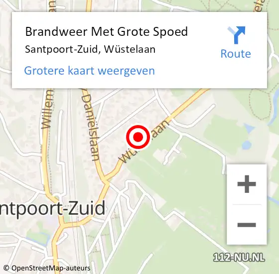 Locatie op kaart van de 112 melding: Brandweer Met Grote Spoed Naar Santpoort-Zuid, Wüstelaan op 17 juni 2024 21:35