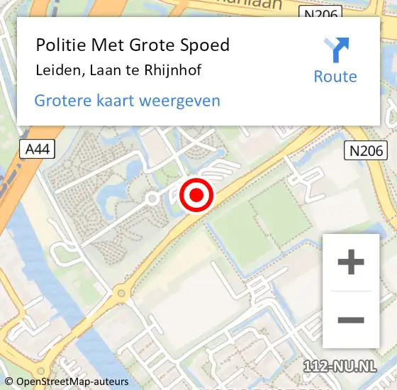 Locatie op kaart van de 112 melding: Politie Met Grote Spoed Naar Leiden, Laan te Rhijnhof op 17 juni 2024 21:48