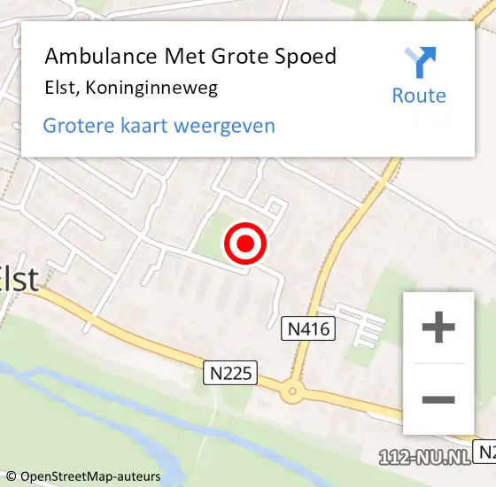 Locatie op kaart van de 112 melding: Ambulance Met Grote Spoed Naar Elst, Koninginneweg op 9 oktober 2014 19:48