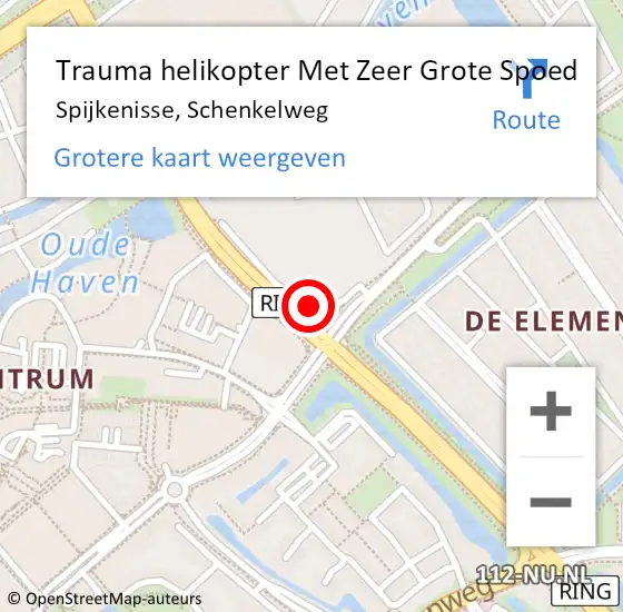 Locatie op kaart van de 112 melding: Trauma helikopter Met Zeer Grote Spoed Naar Spijkenisse, Schenkelweg op 17 juni 2024 22:19