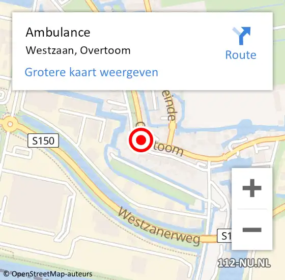 Locatie op kaart van de 112 melding: Ambulance Westzaan, Overtoom op 17 juni 2024 22:26