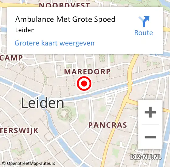 Locatie op kaart van de 112 melding: Ambulance Met Grote Spoed Naar Leiden op 17 juni 2024 22:27