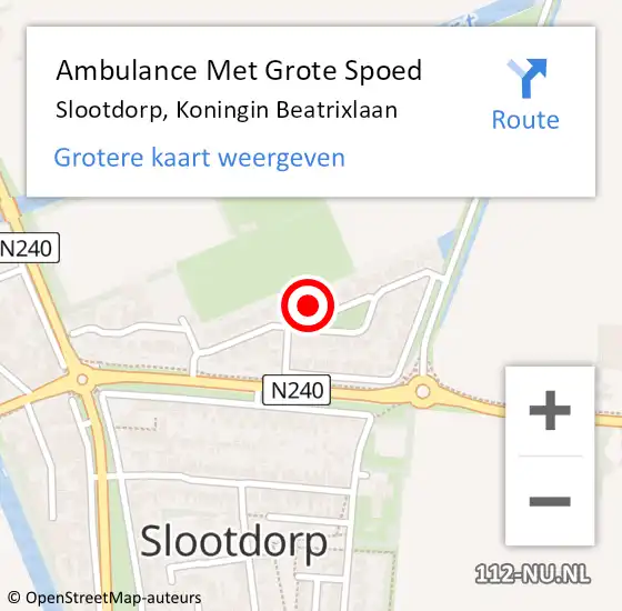 Locatie op kaart van de 112 melding: Ambulance Met Grote Spoed Naar Slootdorp, Koningin Beatrixlaan op 17 juni 2024 22:36