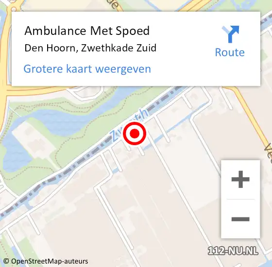 Locatie op kaart van de 112 melding: Ambulance Met Spoed Naar Den Hoorn, Zwethkade Zuid op 17 juni 2024 22:52