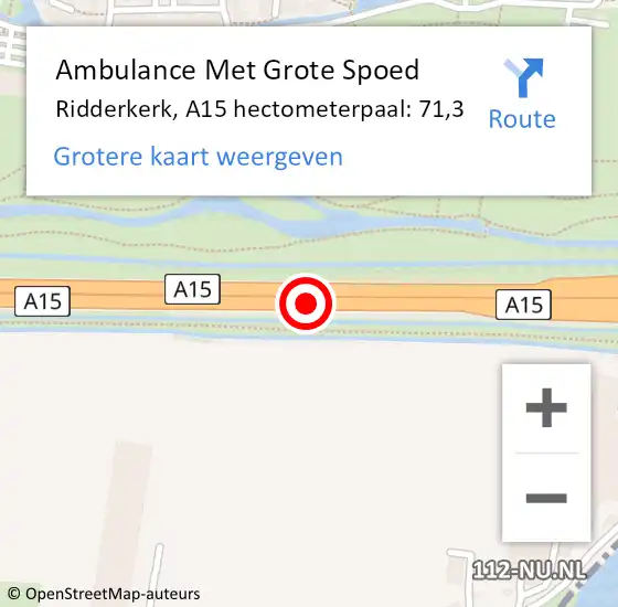 Locatie op kaart van de 112 melding: Ambulance Met Grote Spoed Naar Ridderkerk, A15 hectometerpaal: 71,3 op 17 juni 2024 23:04