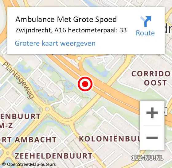 Locatie op kaart van de 112 melding: Ambulance Met Grote Spoed Naar Zwijndrecht, A16 hectometerpaal: 33 op 17 juni 2024 23:37
