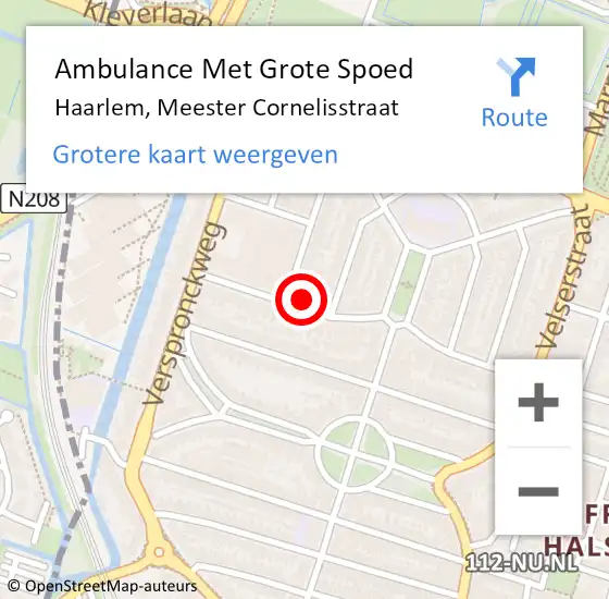 Locatie op kaart van de 112 melding: Ambulance Met Grote Spoed Naar Haarlem, Meester Cornelisstraat op 17 juni 2024 23:40