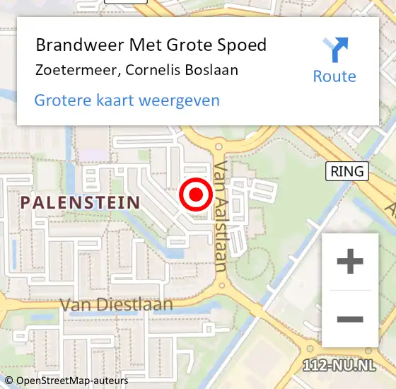 Locatie op kaart van de 112 melding: Brandweer Met Grote Spoed Naar Zoetermeer, Cornelis Boslaan op 18 juni 2024 00:02