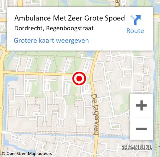 Locatie op kaart van de 112 melding: Ambulance Met Zeer Grote Spoed Naar Dordrecht, Regenboogstraat op 18 juni 2024 00:54