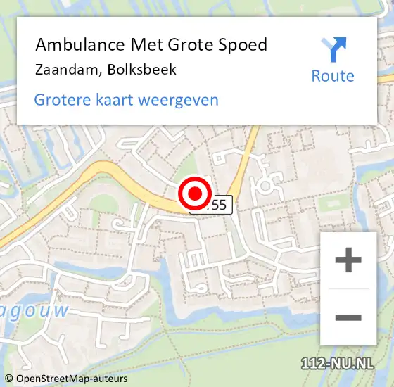 Locatie op kaart van de 112 melding: Ambulance Met Grote Spoed Naar Zaandam, Bolksbeek op 18 juni 2024 01:04