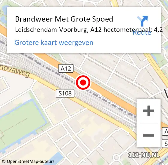 Locatie op kaart van de 112 melding: Brandweer Met Grote Spoed Naar Leidschendam-Voorburg, A12 hectometerpaal: 4,2 op 18 juni 2024 01:23