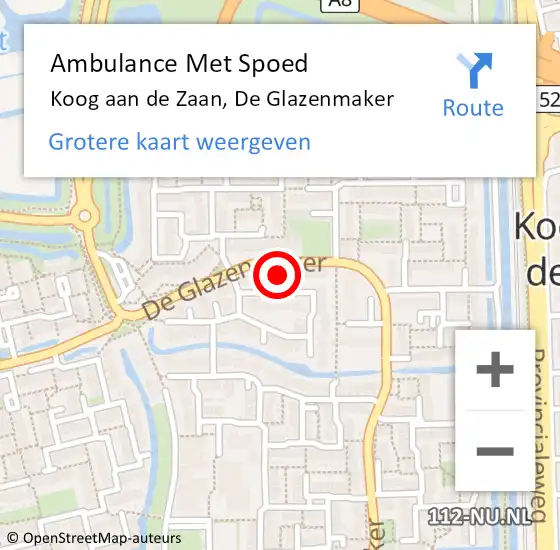 Locatie op kaart van de 112 melding: Ambulance Met Spoed Naar Koog aan de Zaan, De Glazenmaker op 18 juni 2024 01:26