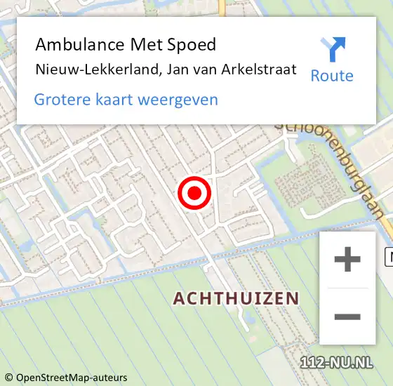 Locatie op kaart van de 112 melding: Ambulance Met Spoed Naar Nieuw-Lekkerland, Jan van Arkelstraat op 18 juni 2024 01:29