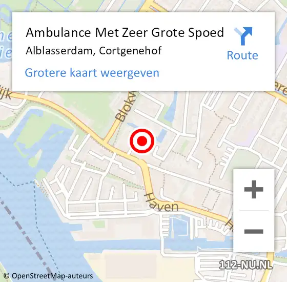 Locatie op kaart van de 112 melding: Ambulance Met Zeer Grote Spoed Naar Alblasserdam, Cortgenehof op 18 juni 2024 01:42