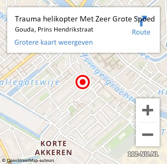 Locatie op kaart van de 112 melding: Trauma helikopter Met Zeer Grote Spoed Naar Gouda, Prins Hendrikstraat op 18 juni 2024 01:44