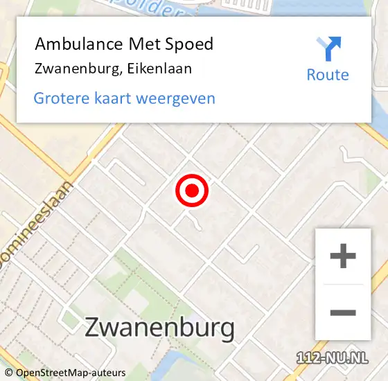 Locatie op kaart van de 112 melding: Ambulance Met Spoed Naar Zwanenburg, Eikenlaan op 18 juni 2024 01:57
