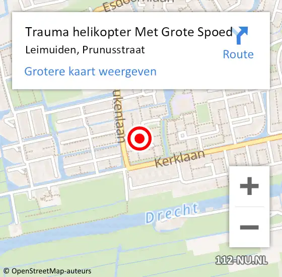 Locatie op kaart van de 112 melding: Trauma helikopter Met Grote Spoed Naar Leimuiden, Prunusstraat op 18 juni 2024 02:37