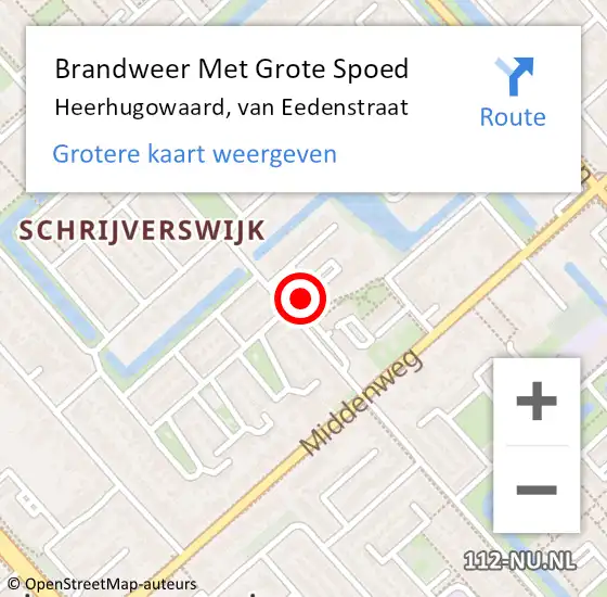 Locatie op kaart van de 112 melding: Brandweer Met Grote Spoed Naar Heerhugowaard, van Eedenstraat op 18 juni 2024 02:59