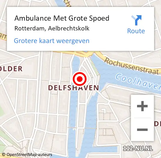 Locatie op kaart van de 112 melding: Ambulance Met Grote Spoed Naar Rotterdam, Aelbrechtskolk op 18 juni 2024 04:02