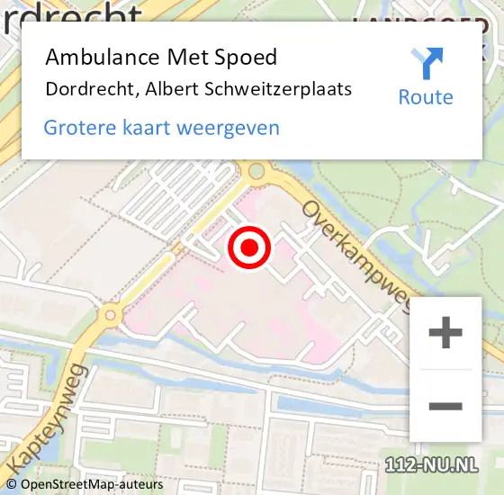 Locatie op kaart van de 112 melding: Ambulance Met Spoed Naar Dordrecht, Albert Schweitzerplaats op 18 juni 2024 04:51