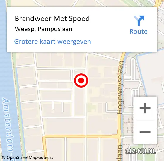 Locatie op kaart van de 112 melding: Brandweer Met Spoed Naar Weesp, Pampuslaan op 18 juni 2024 05:19