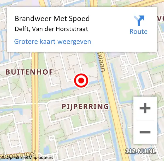 Locatie op kaart van de 112 melding: Brandweer Met Spoed Naar Delft, Van der Horststraat op 18 juni 2024 06:27