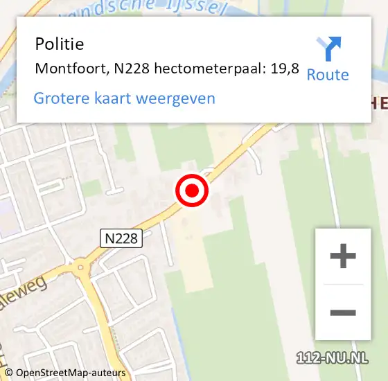 Locatie op kaart van de 112 melding: Politie Montfoort, N228 hectometerpaal: 19,8 op 18 juni 2024 06:47