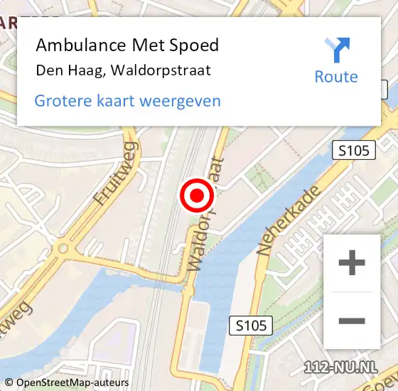 Locatie op kaart van de 112 melding: Ambulance Met Spoed Naar Den Haag, Waldorpstraat op 18 juni 2024 07:04