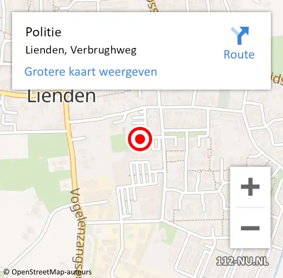 Locatie op kaart van de 112 melding: Politie Lienden, Verbrughweg op 18 juni 2024 07:25