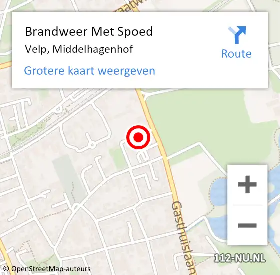 Locatie op kaart van de 112 melding: Brandweer Met Spoed Naar Velp, Middelhagenhof op 18 juni 2024 07:39