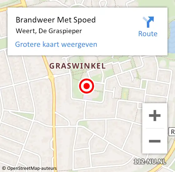 Locatie op kaart van de 112 melding: Brandweer Met Spoed Naar Weert, De Graspieper op 18 juni 2024 07:40