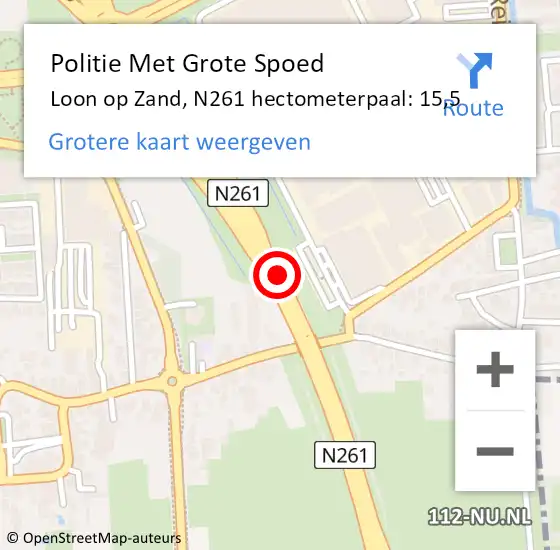 Locatie op kaart van de 112 melding: Politie Met Grote Spoed Naar Loon op Zand, N261 hectometerpaal: 15,5 op 18 juni 2024 07:57