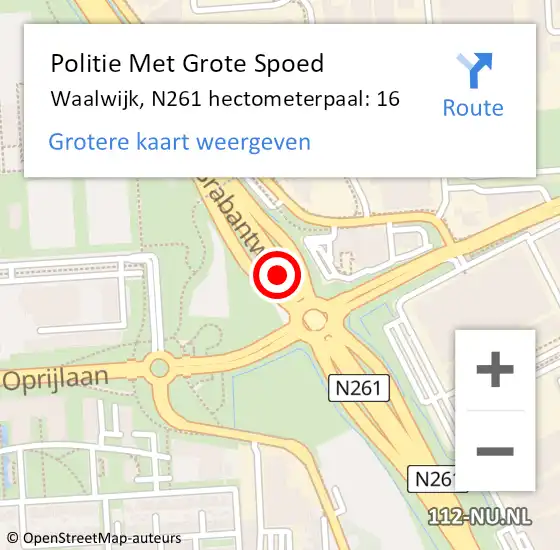 Locatie op kaart van de 112 melding: Politie Met Grote Spoed Naar Waalwijk, N261 hectometerpaal: 16 op 18 juni 2024 07:57