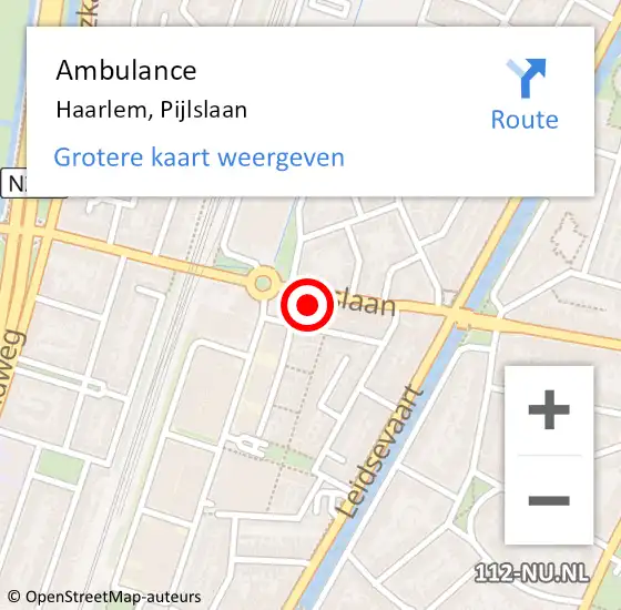 Locatie op kaart van de 112 melding: Ambulance Haarlem, Pijlslaan op 18 juni 2024 08:06