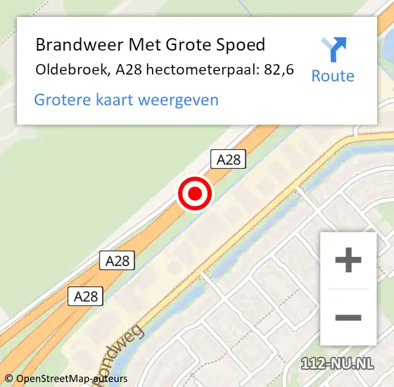 Locatie op kaart van de 112 melding: Brandweer Met Grote Spoed Naar Oldebroek, A28 hectometerpaal: 82,6 op 18 juni 2024 08:17