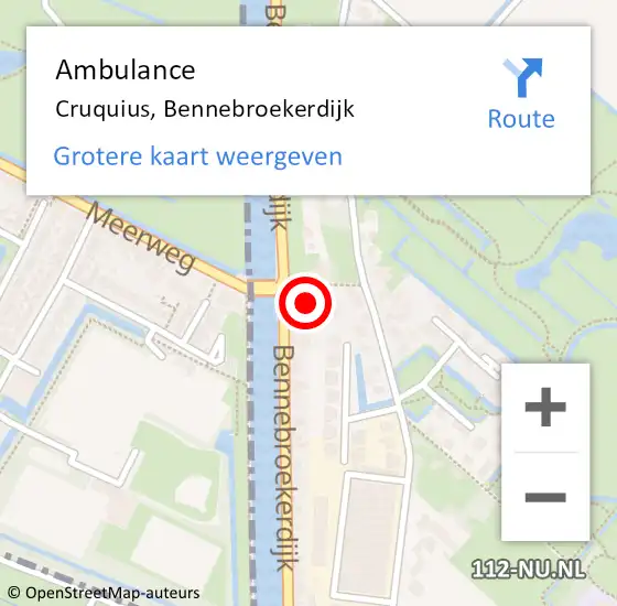 Locatie op kaart van de 112 melding: Ambulance Cruquius, Bennebroekerdijk op 18 juni 2024 08:18