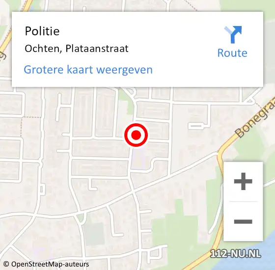 Locatie op kaart van de 112 melding: Politie Ochten, Plataanstraat op 18 juni 2024 08:28