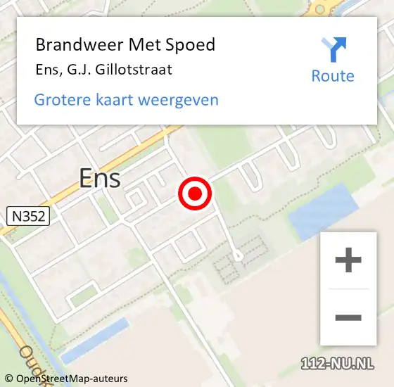 Locatie op kaart van de 112 melding: Brandweer Met Spoed Naar Ens, G.J. Gillotstraat op 18 juni 2024 08:29