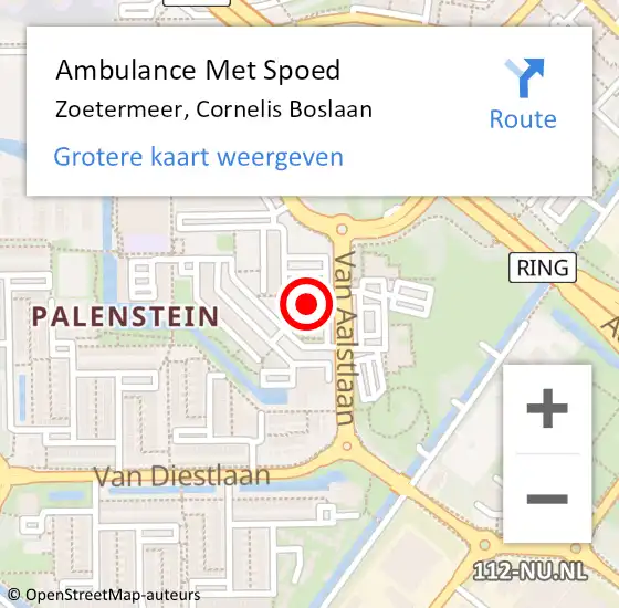 Locatie op kaart van de 112 melding: Ambulance Met Spoed Naar Zoetermeer, Cornelis Boslaan op 18 juni 2024 08:38