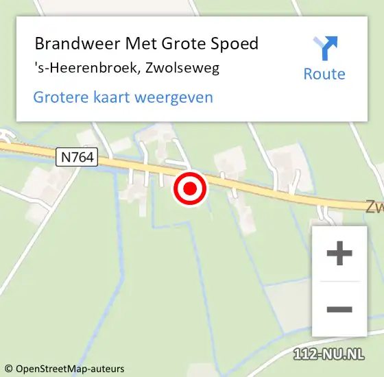 Locatie op kaart van de 112 melding: Brandweer Met Grote Spoed Naar 's-Heerenbroek, Zwolseweg op 9 oktober 2014 20:35