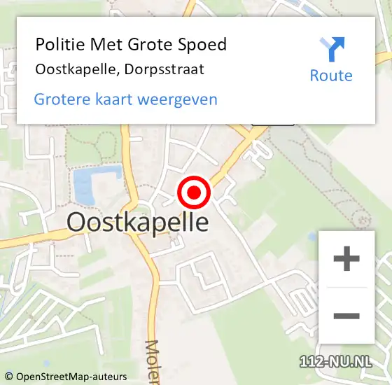 Locatie op kaart van de 112 melding: Politie Met Grote Spoed Naar Oostkapelle, Dorpsstraat op 18 juni 2024 08:46