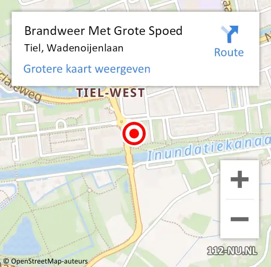 Locatie op kaart van de 112 melding: Brandweer Met Grote Spoed Naar Tiel, Wadenoijenlaan op 18 juni 2024 08:47